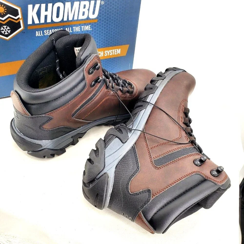Khombu Boots Men's 8 Leather Outdoor Winter Rugged Lug Weatherproof Snow Shoes
